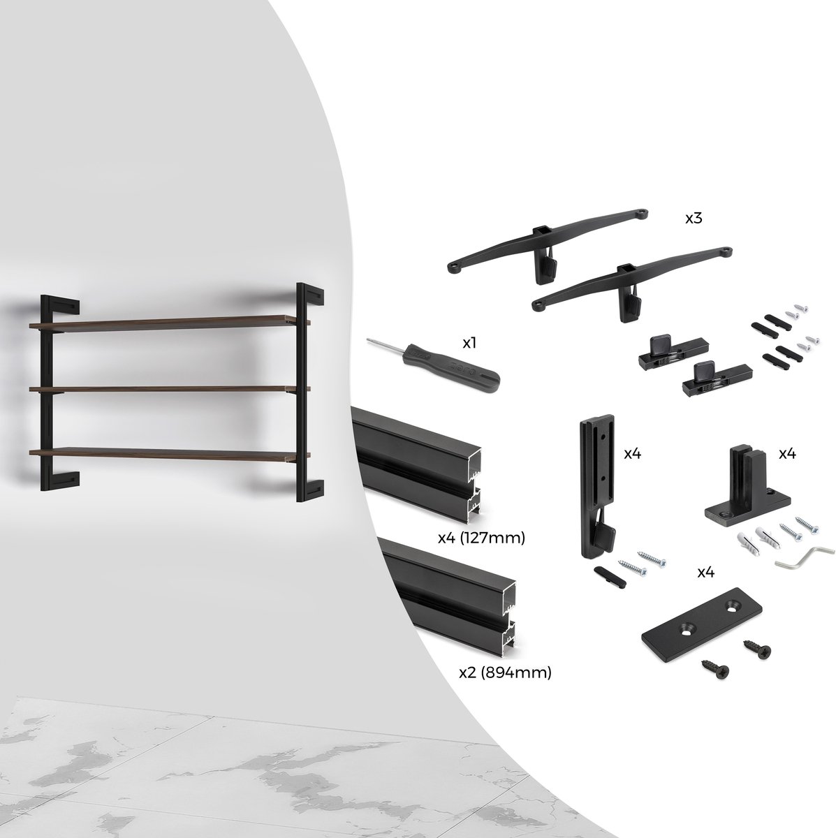 Emuca Modulair frame Zero, met muurbevestigingsmateriaal, Aluminium en Zamak, Steengrijs gelakt