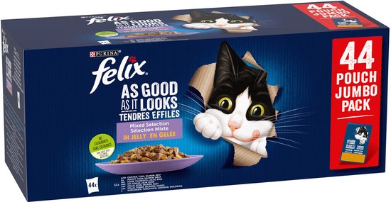 Felix Elke Dag Feest Mix selectie in Gelei - Kattenvoer Natvoer - Zalm Tonijn Rund & Kip - 120 x 85 g