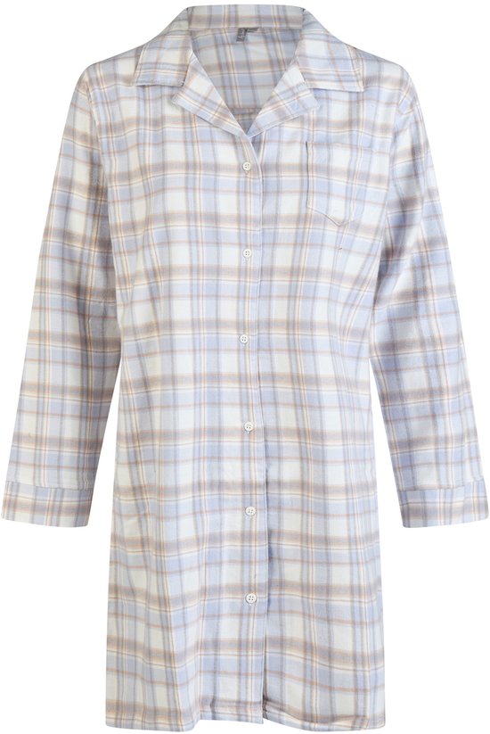 By Louise Dames Pyjama Nachthemd Flanel Met Knoopjes Blauw/Wit Geruit - Maat XL