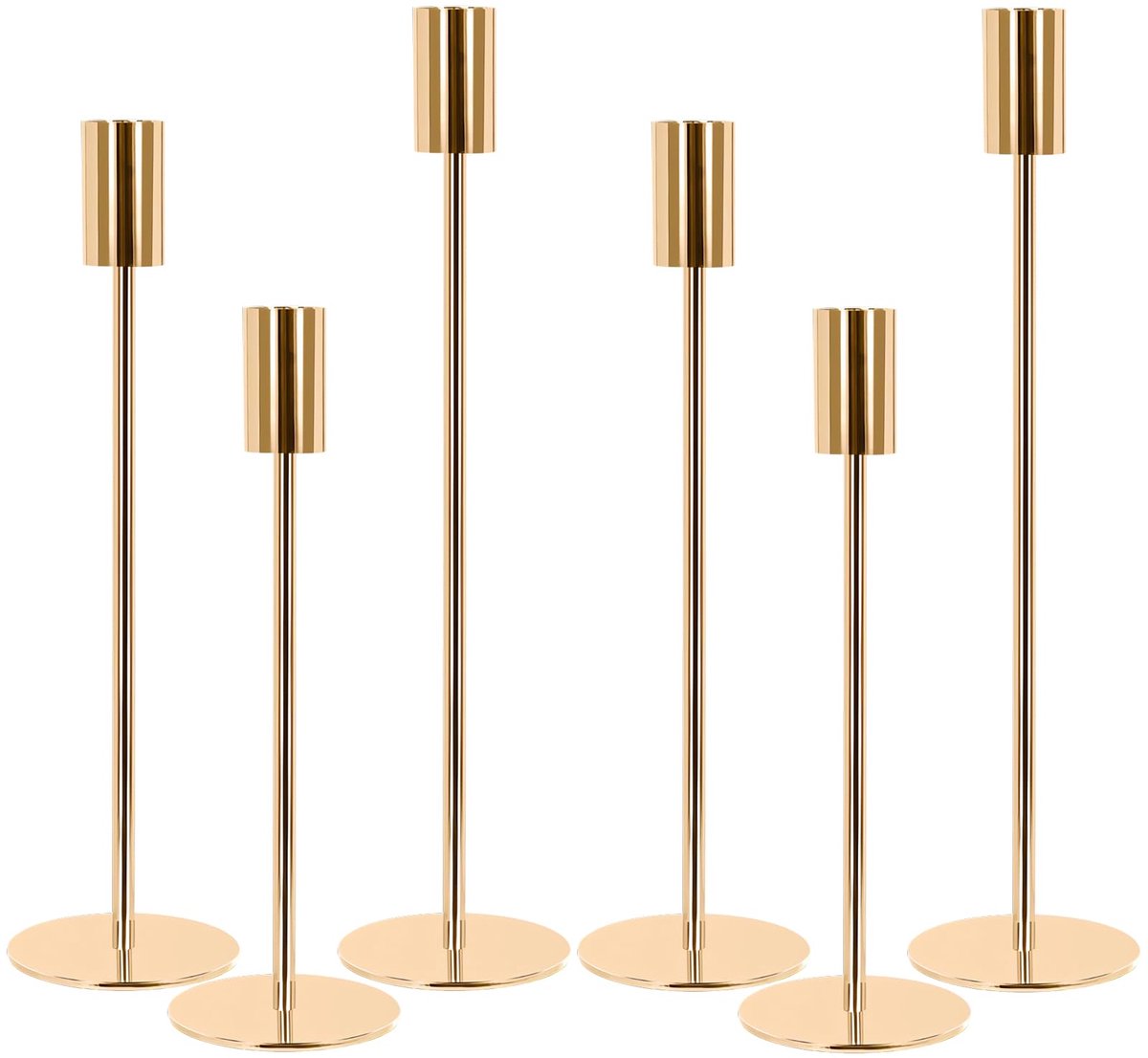 Unyqoos Set van zes elegante metalen kandelaars in drie verschillende hoogtes goud