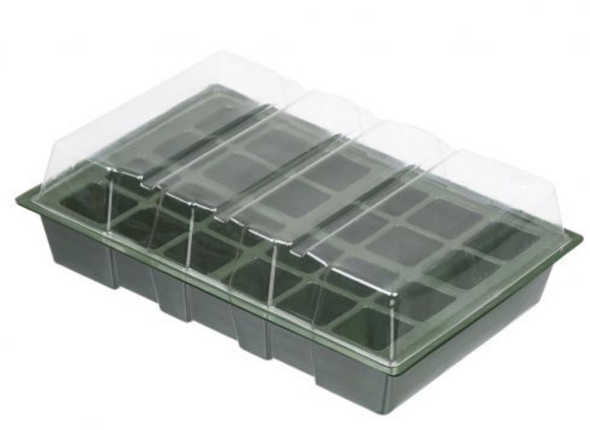Set van 4x stuks kweekbakjes/kweekkasten met deksel 10 x 35 x 23 cm - Propagator/Moestuinbak - Inclusief tray met 18 kweekpotjes