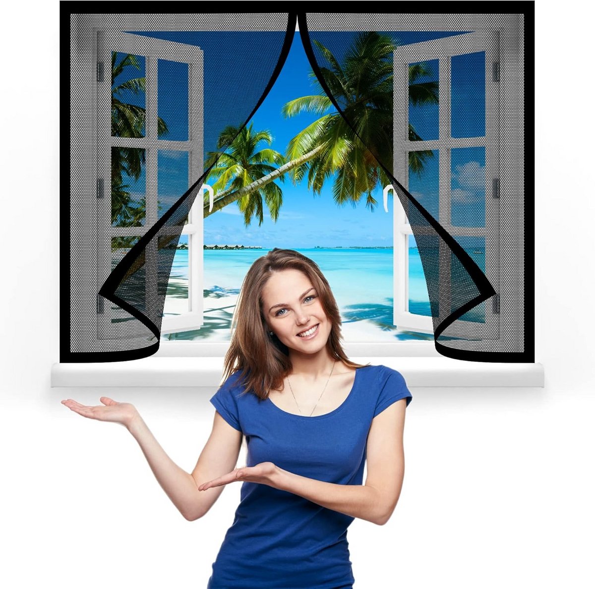 Vliegenhor voor Raam 75 x 160cm Zwart Sterke Magnetische Sluiting