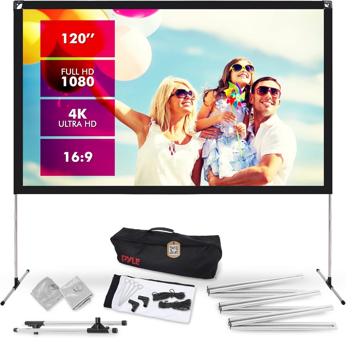 Projectiescherm met Statief 120 inch 16:9 - Draagbaar en Opvouwbaar HD 4K Binnen/Buiten