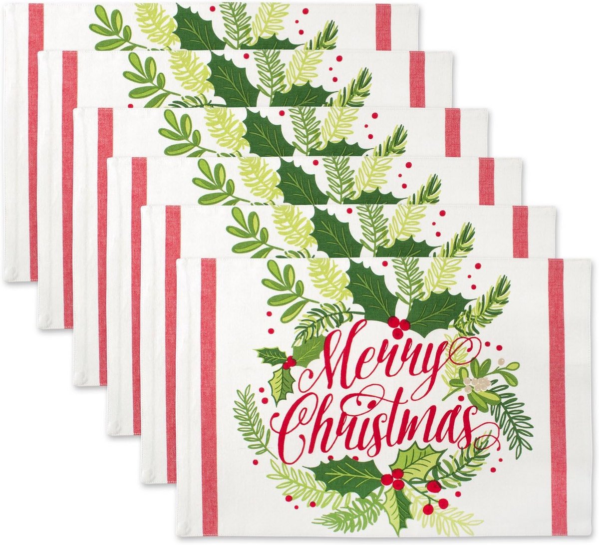Set van 6 Katoenen Placemats Kerstprint - Tafelmatten 33x48 cm