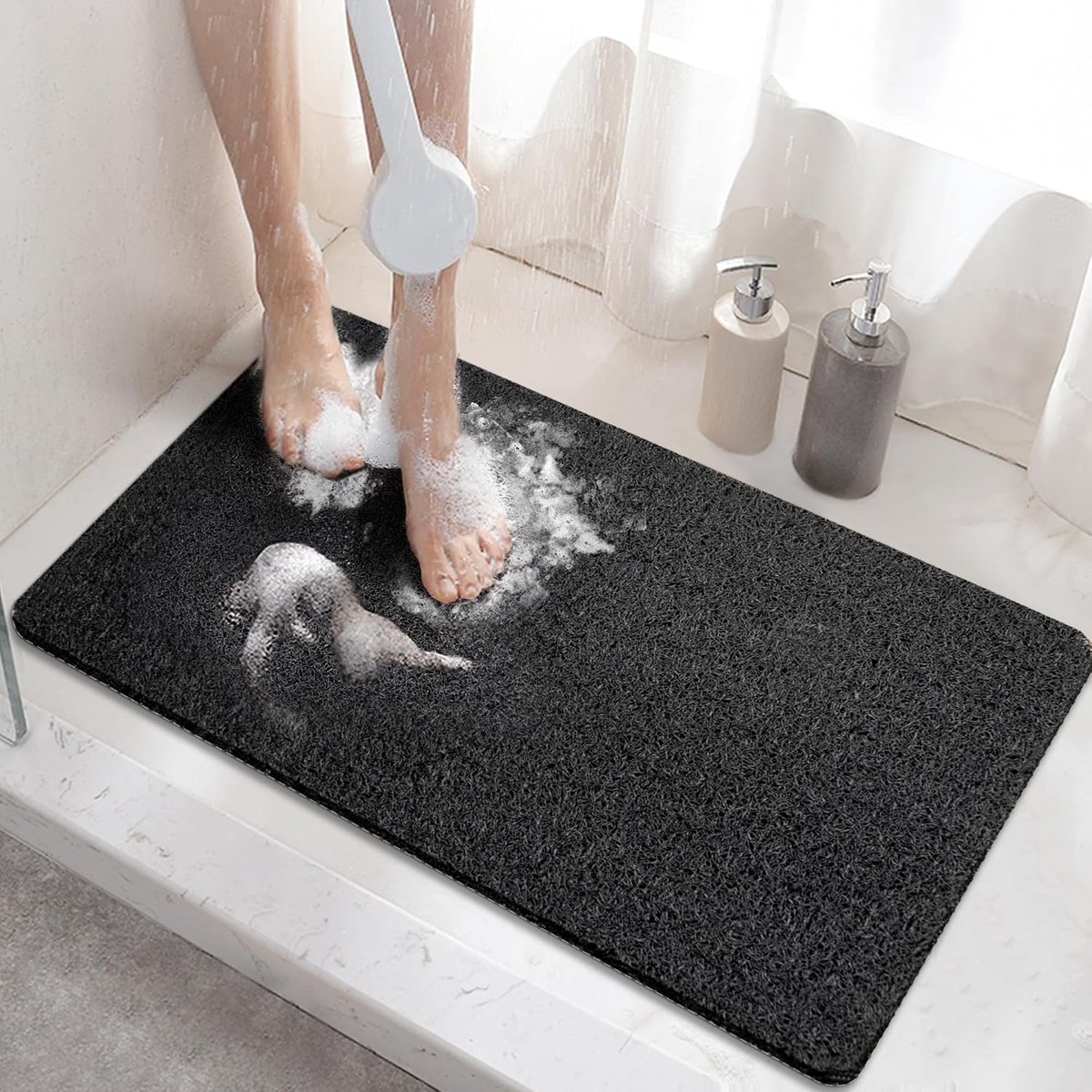 QTTVBTNA - Antislip Douchemat - 40x60 cm - Drainagegaten - Antislip Badmat - Snel Droog - Voor Badkamers - Zwart - 1 stuk