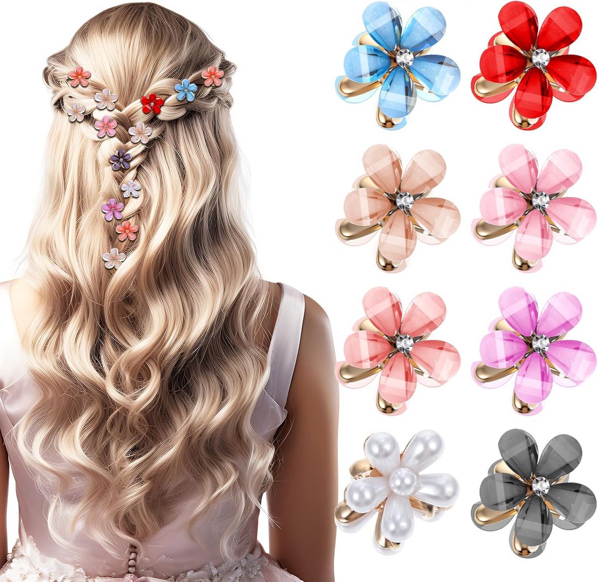16 stuks decoratieve mini haarspeldjes met bloemen en parels voor dames