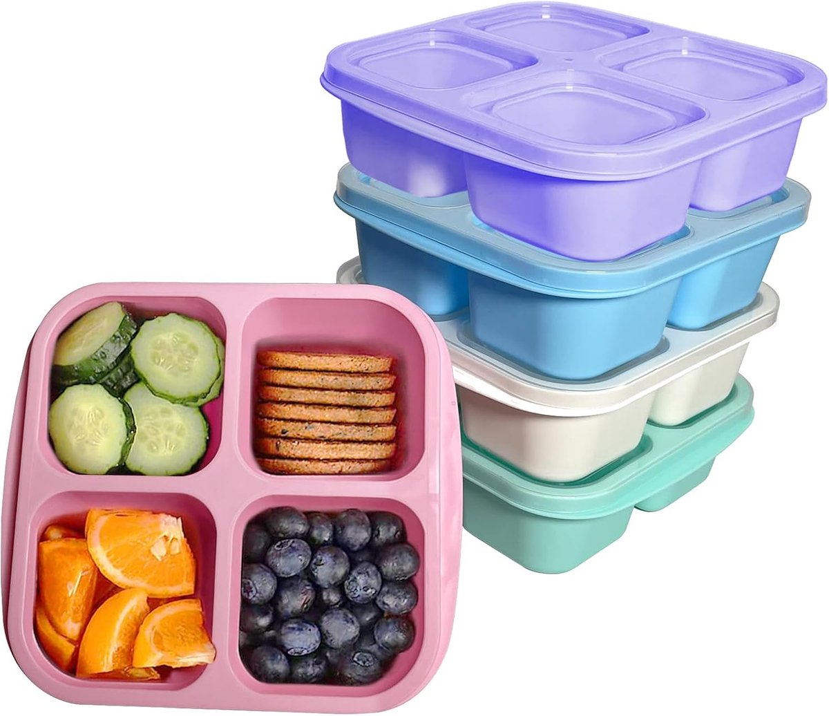 Famanu – 5 stuks bento-snackcontainers met 4 compartimenten, herbruikbare lunchcontainers