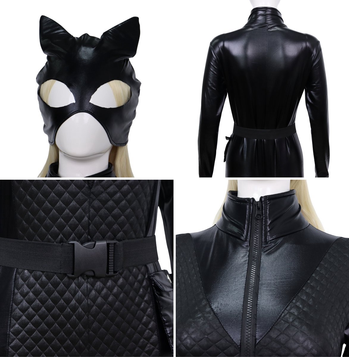 Joya Party® Cat kostuum Volwassenen | Zwarte stretch catsuit met masker en riem | Verkleedpak Halloween & Carnaval Dames | Sexy kattenpak | Catgirl jumpsuit Verkleed Kostuum | — afbeelding 6