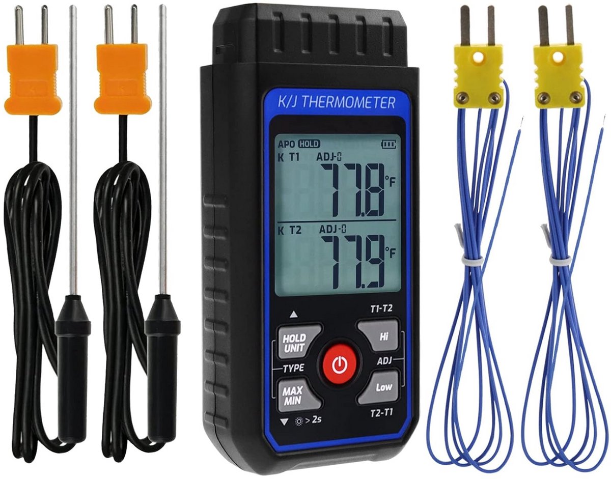 Digitale Dubbelkanaal Thermokoppel Temperatuurmeter met Achtergrondverlichting