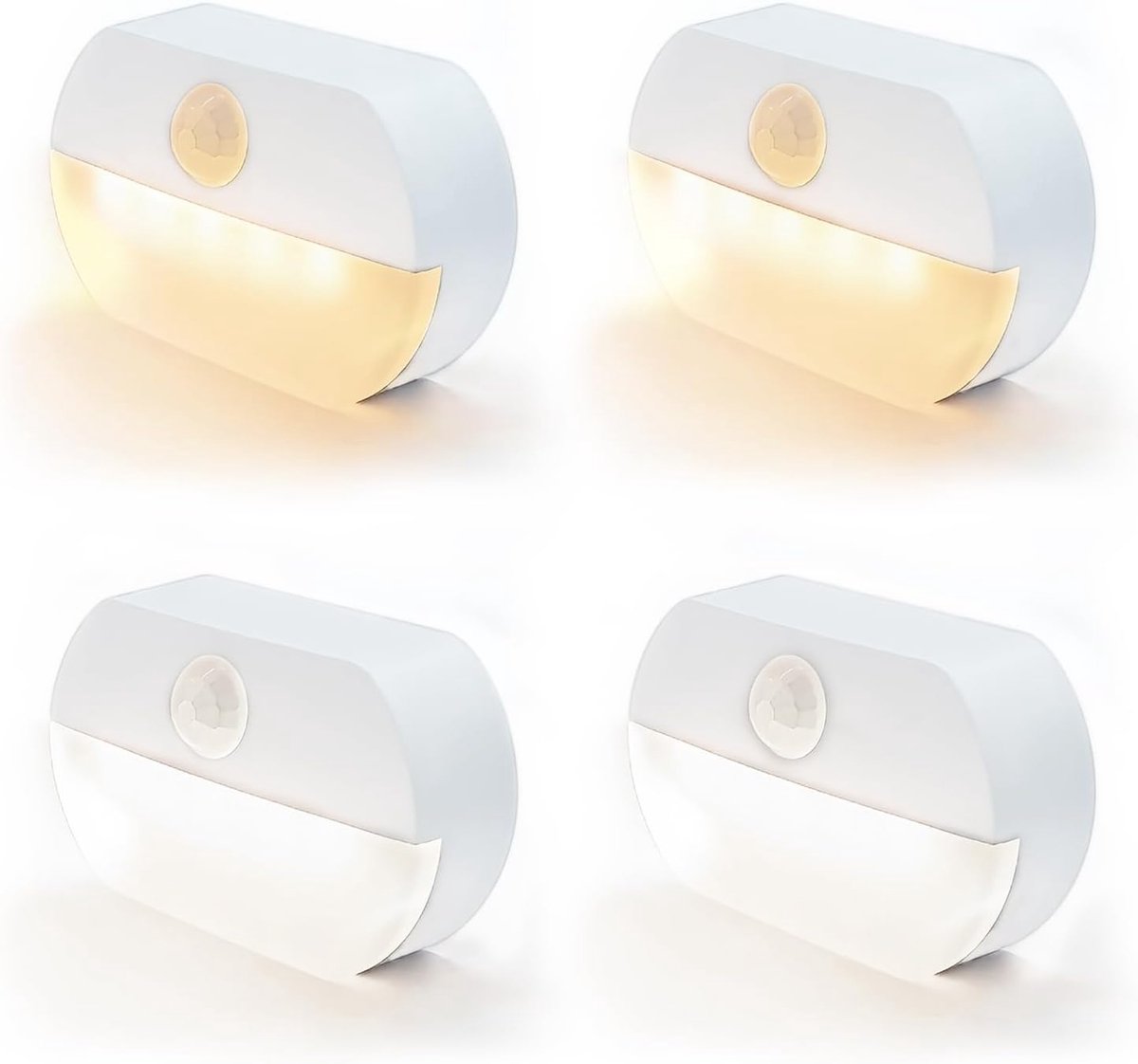 Nachtlampje met bewegingssensor | 2 witte LED's + 2 warmwitte LED's | batterijsensor | automatisch aan/uit | Ideaal geschikt voor kinderkamers, slaapkamers, trappen, gangen en keukens | L 6.6 W 4.2 H 2 cm|Cyslmuk®