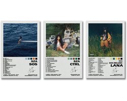 Set van 3 Lana Del Rey & SZA Posters - Canvas Wanddecoratie voor Woonkamer en Slaapkamer - 20x30 cm
