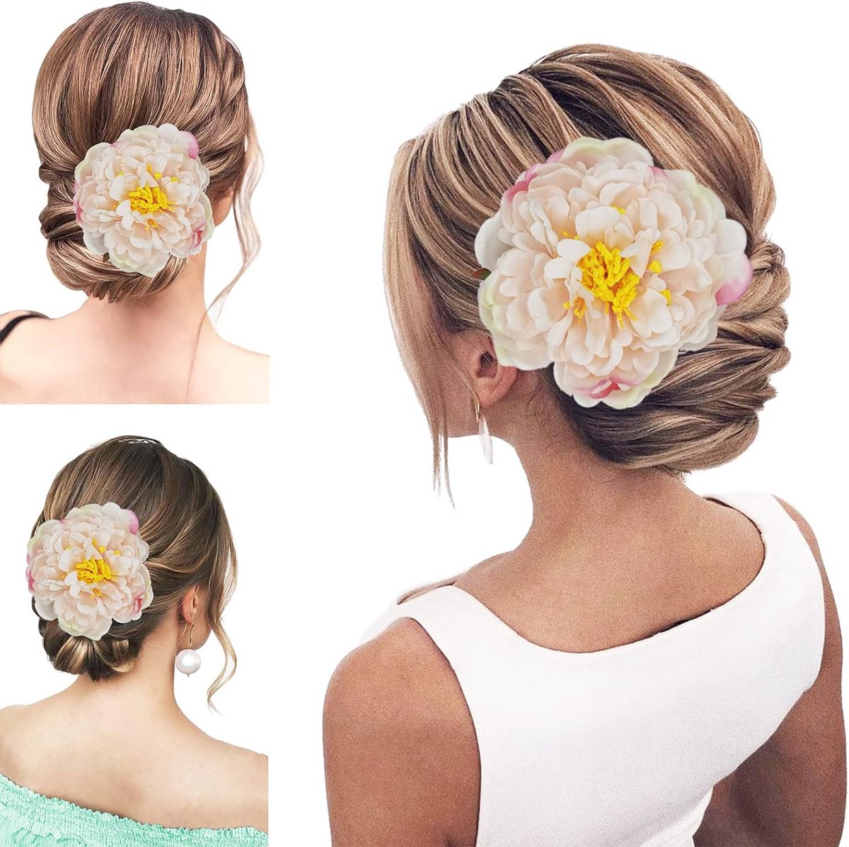 Grote Pioen Bloemen Haarspeld Lichtroze Bruiloft Accessoire voor Feest en Hanfu Stijl