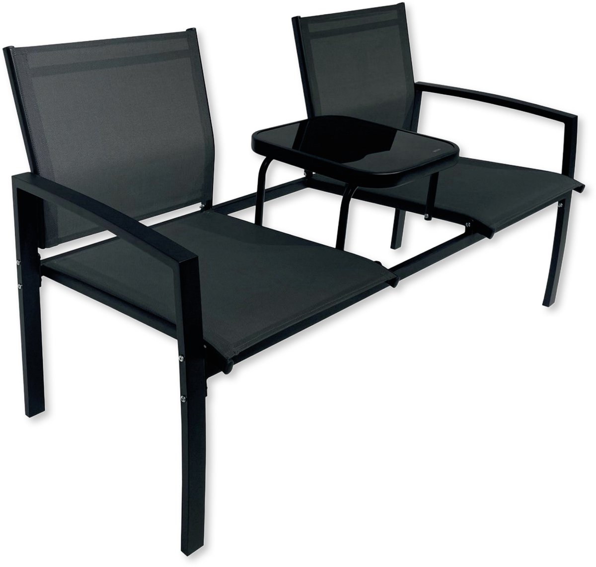 O'DADDY® Tuinbank - Tuinbankjes Weerbestendig - Tuinbanken - Tuin Bank - Tuinbank met Tafel - Buitenbank - Voor 2 Personen - 142 x 57 x 82 cm - Metaal - Zwart