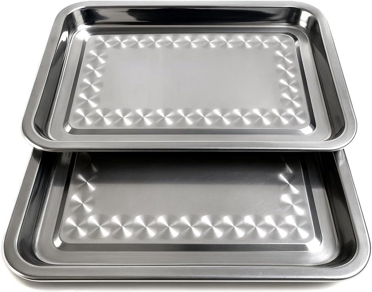 Space Home - Flat Rectangular Tray - Stainless Steel - Set of 2-40 x 30 cm
