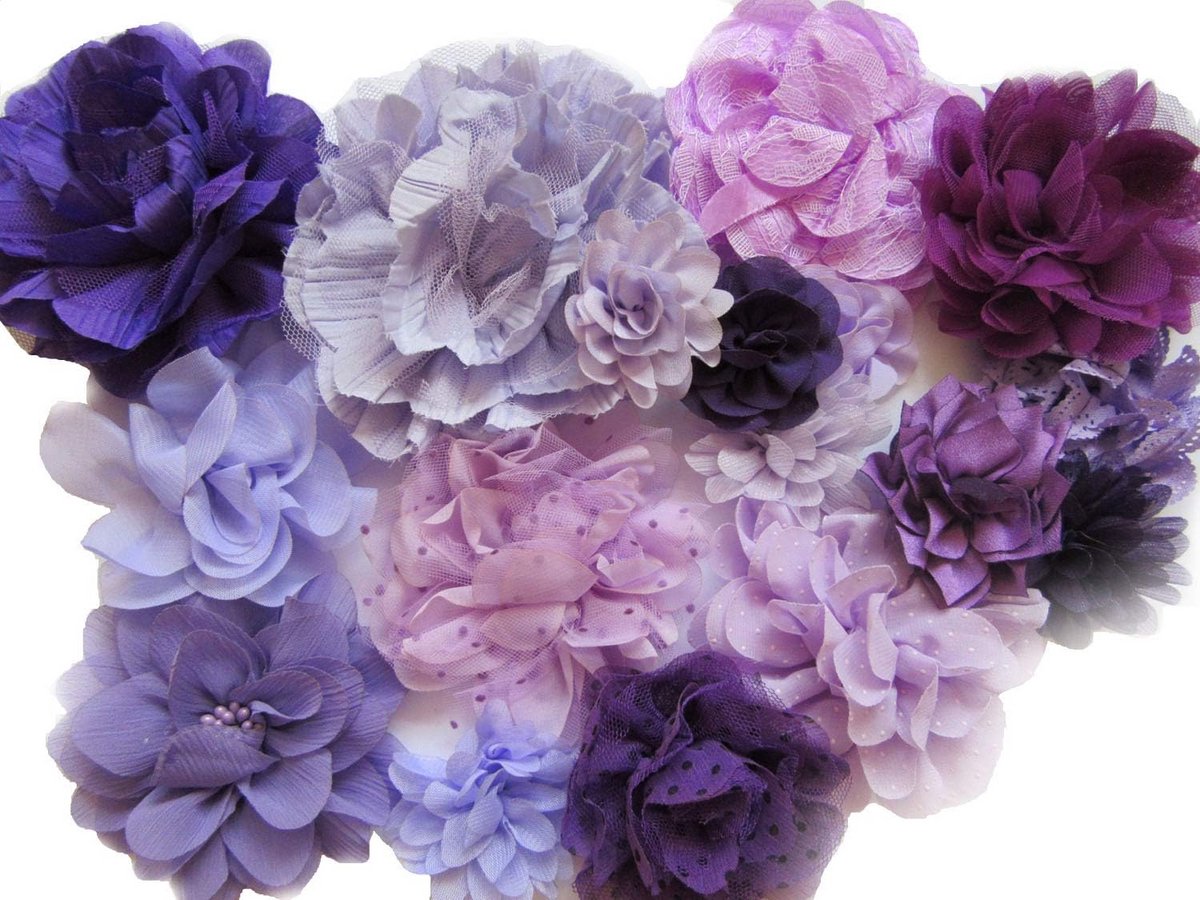 Set van 15 Paarse & Lavendel Chiffon Bloemen voor Haaraccessoires en Knutselen