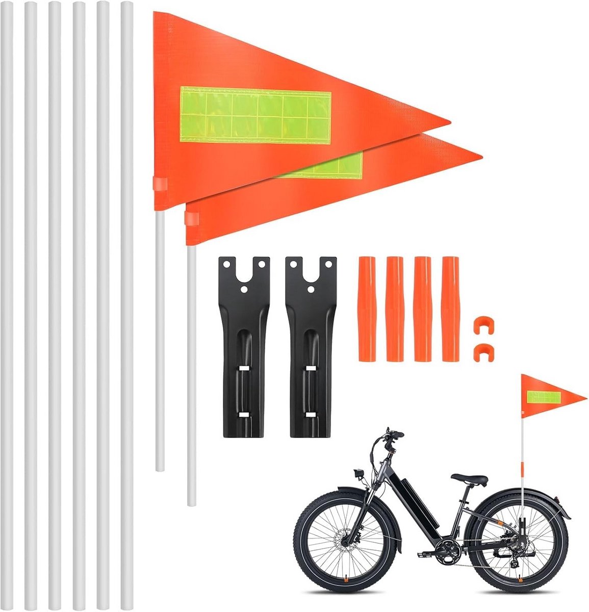 Wimpel voor kinderfiets, 2 stuks, reflecterende veiligheidsvlag, verstelbaar, 180 cm - Oranje