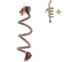 1 stuk - Papegaaientouw zitstok - Klimtouw schommelspeelgoed - Kleurrijk papegaaienklimtouw - 150 cm lang klimtouw - Vogelspeelgoed met belletjes - Knutselspeelgoed met spiraalvormig ontwerp - Geschikt voor alle soorten papegaaien en vogels