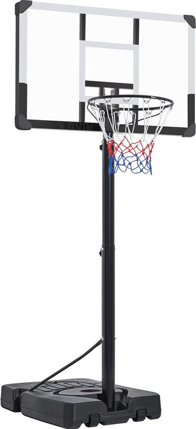 HOMCOM mobiele basketbalstandaard basketbalring met standaard in hoogte verstelbaar, staal kunststof, zwart, 86 x 153 x 250-350 cm