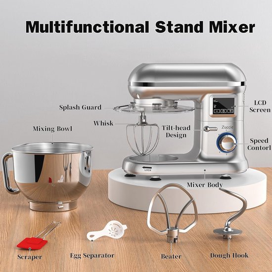 Keukenmachine 1500 W - Multifunctionele Keukenrobot met 5,5 l en LCD-display - Kneedmachine met 6 snelheden van Domo — afbeelding 4