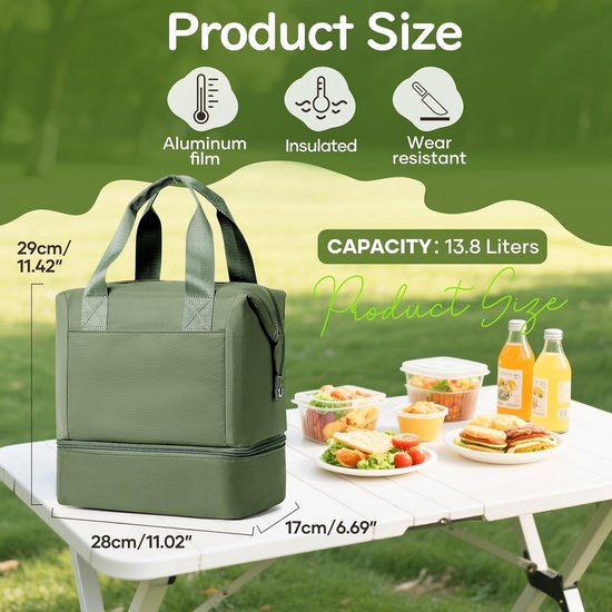 Lekvrije Isolatielunchtas met Dubbel Compartiment - Koeltas voor Werk, School en Picknick — afbeelding 3
