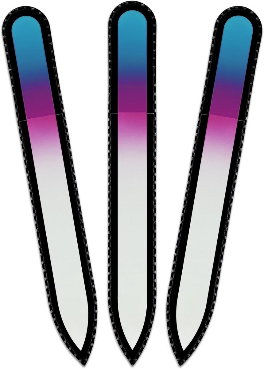 Glazen Nagelknipper met Fluweel Etui, Regenboogkleuren, Gehard Glas