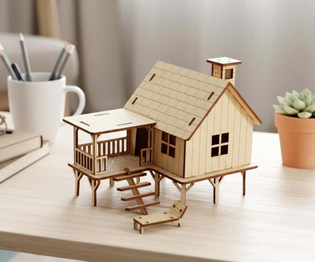 Houten 3D Puzzel Strandhuis - Bouwmodel voor Decoratie en Educatief Speelgoed
