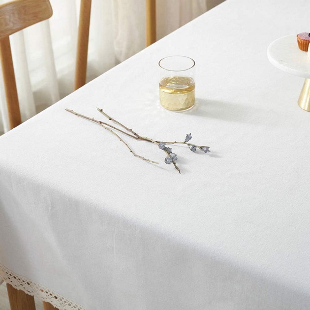 Elegante Linnen Tafelkleed Wit met Kant - Klassiek en Modern voor Keuken en Diner