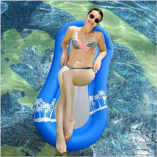 Opblaasbare Waterhangmat met Net voor Zwembad en Strand - Relax Luchtbed Blauw 170x80 cm — afbeelding 2