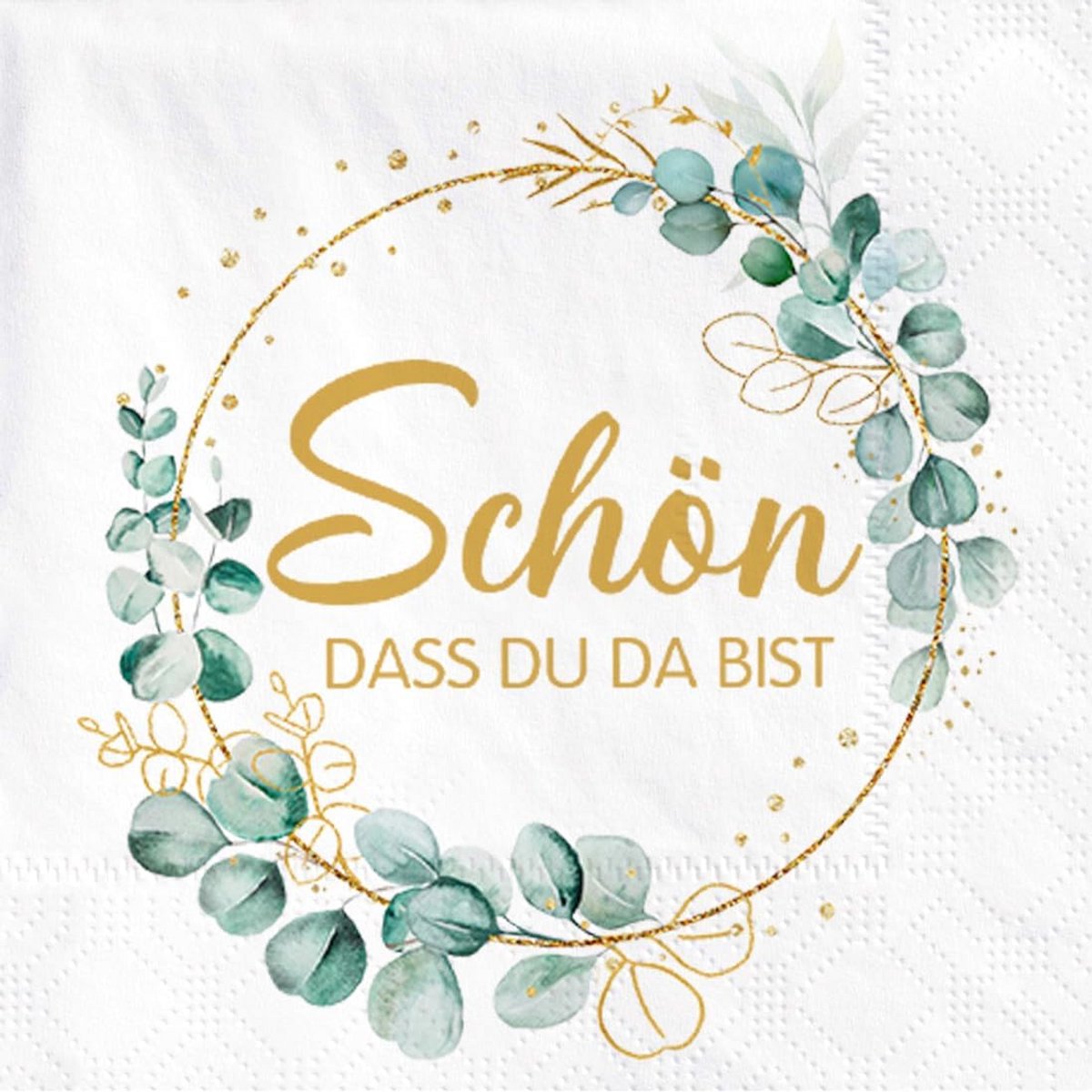 40 Saliegroene Papieren Servetten met Eucalyptus Design voor Bruiloft en Feest