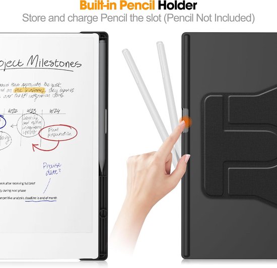 Dunne Beschermhoes met Slaap/Waakfunctie voor 11.8 Inch E-reader Penhouder Zwart — afbeelding 4