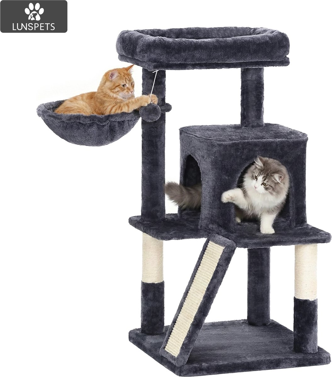 Lunspets - Krabpaal - Sisal Kattenpaal Compact - 48x48x96cm - Donkergrijs