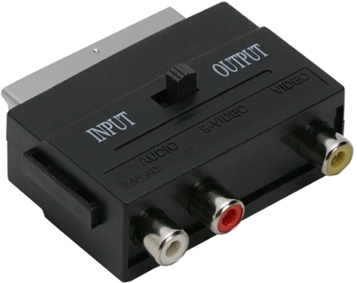 SCART naar RCA Adapter – EURO-SCART Stekker naar 3x RCA Tulp Aansluiting – Audio Video Converter – Met Schakelaar – TV Accessoire 1 Stuks [05161]