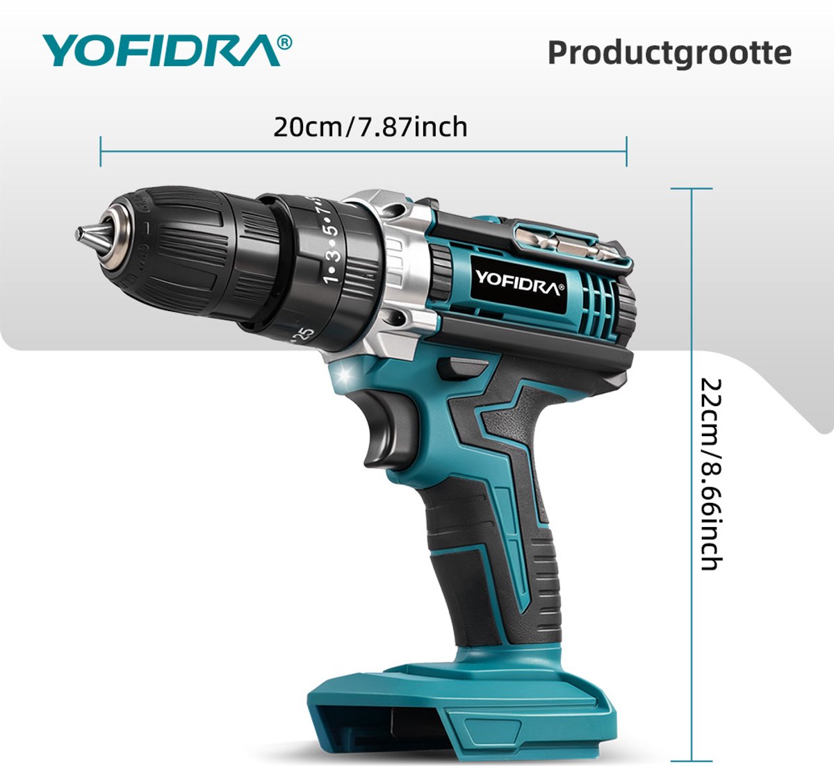 Yofidra Accuboormachine - 60Nm Accuboorschroefset - met 2x accu's & 53x Accessoires - 21V Boormachine - 25+3 Standen - 2 Snelheden - Gereedschapskit - voor Thuis & Klussen – foto 8