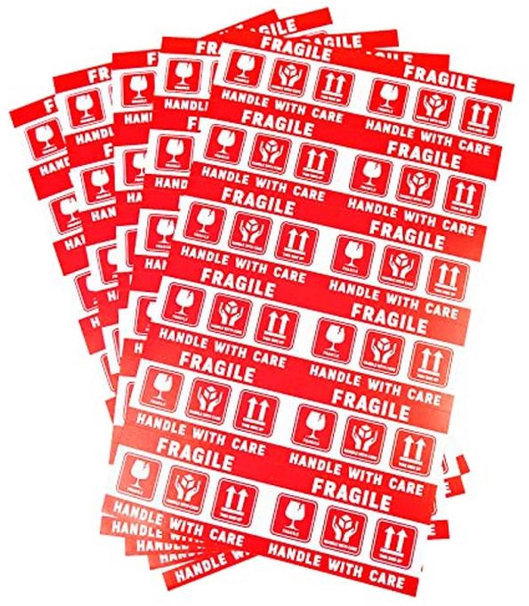 Fragile Stickers 120x - Gele waarschuwing labels voor verzending