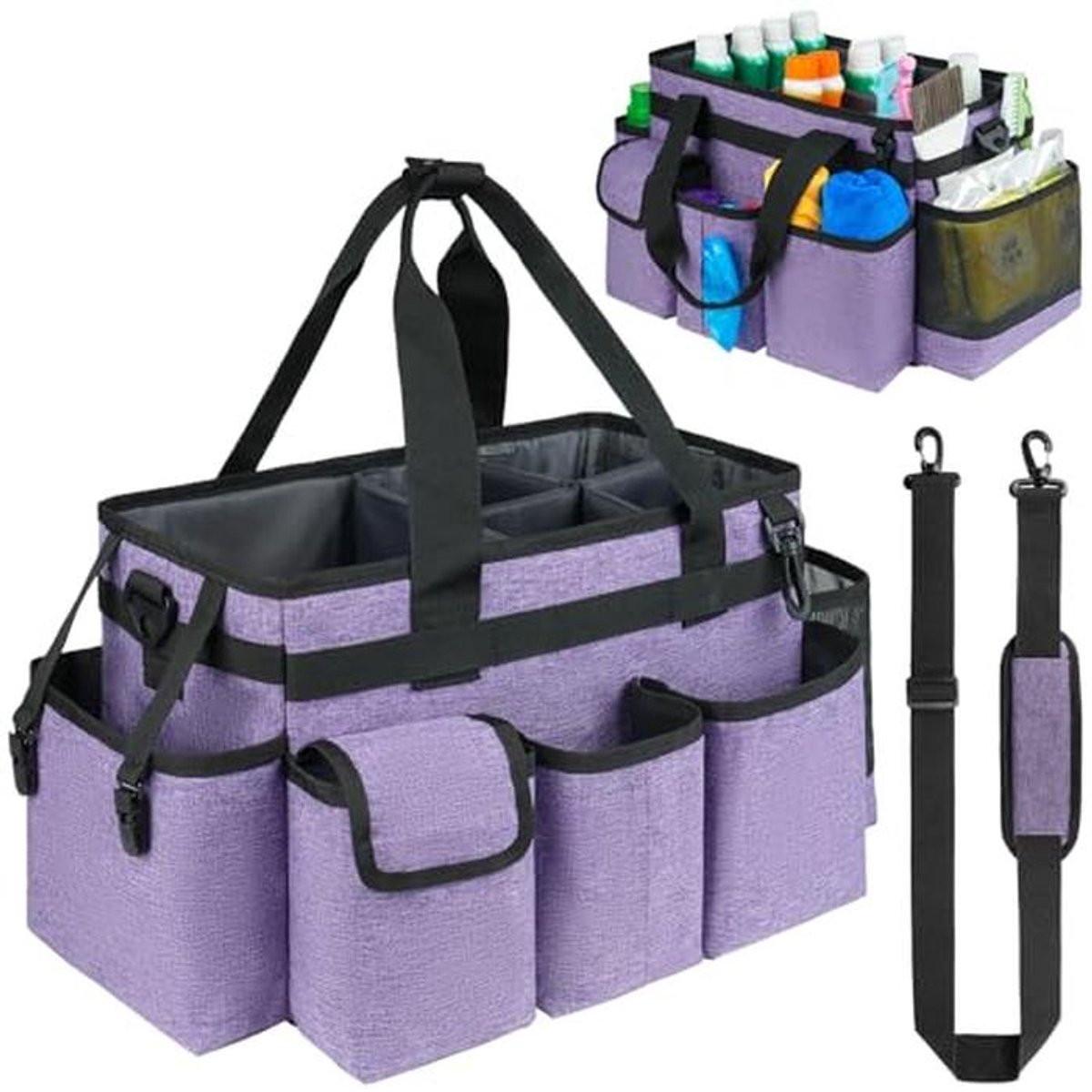 Schoonmaakcaddy met handvat - Organizer voor schoonmaakbenodigdheden - Paars