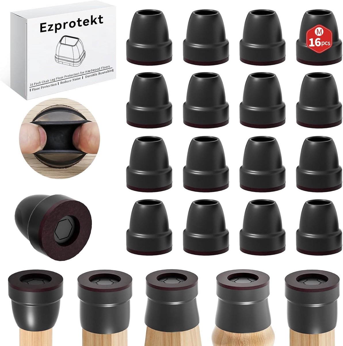 Ronde & Vierkante Stoelpootbeschermers Zwart | Krasvrije Vloerbescherming Meubels (21-25 mm)
