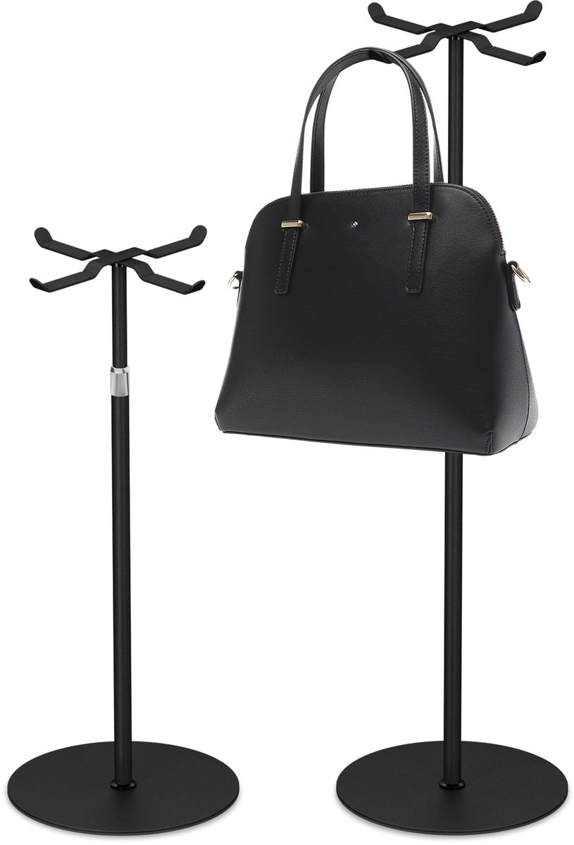 Unyqoos Verstelbare metalen standaard voor handtassen en accessoires thuis of in winkel zwart