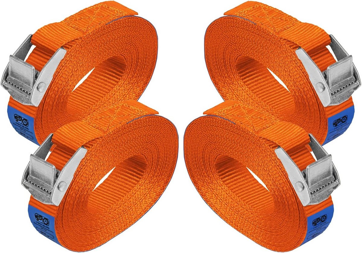 Spanband met Klemgesp - 4 stuks - 250 kg Treksterkte - 2.5 cm x 6 m - Vastzetten voor Transport