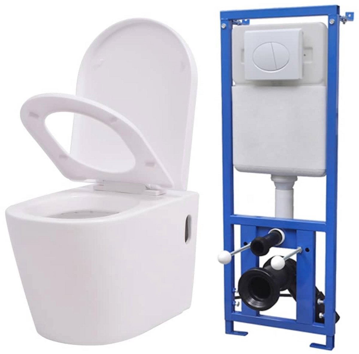 Zwevend Toilet met Ingebouwde Cisterne in Eivorm - Wit Toilet