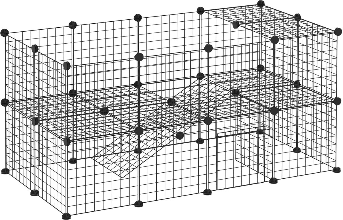 PawHut Kooi voor Kleine Dieren - Metaal - 146x73x73cm - Zwart
