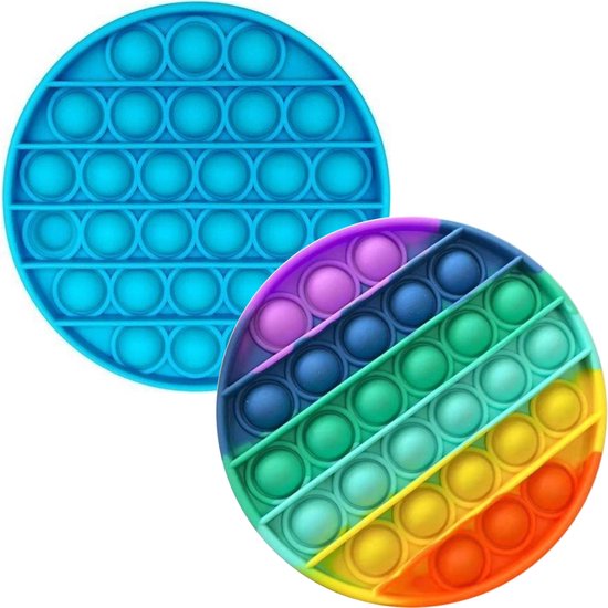 LUVIQ Pop it Fidget Toy – Premium Materiaal – Fidget Toys Pakket – Kerst Cadeautjes - Regenboog, Blauw - Rond