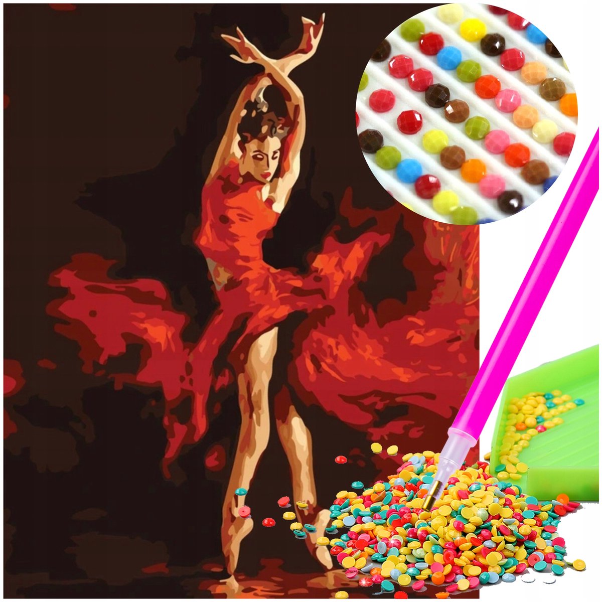 Diamond schilderijset Vuurballet 5D borden met diamanten 30x40cm