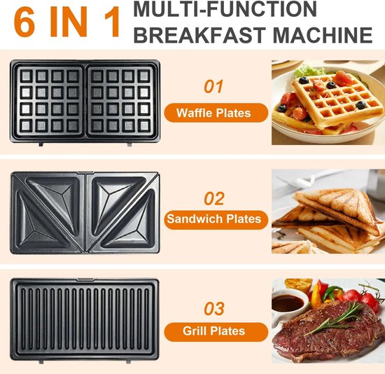 ACEP 6 in 1 Wafelijzer - Wafelijzers - Wafelijzer met verwisselbare platen - Tosti-ijzers - grill - Donut maker - Donut — afbeelding 2