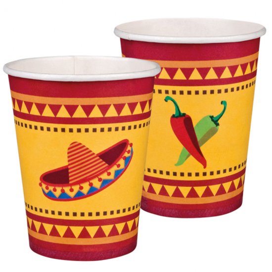 Boland Mexico thema bekertjes - 20x stuks - papier - 210 ml - mexicaanse versiering - wegwerp bekers