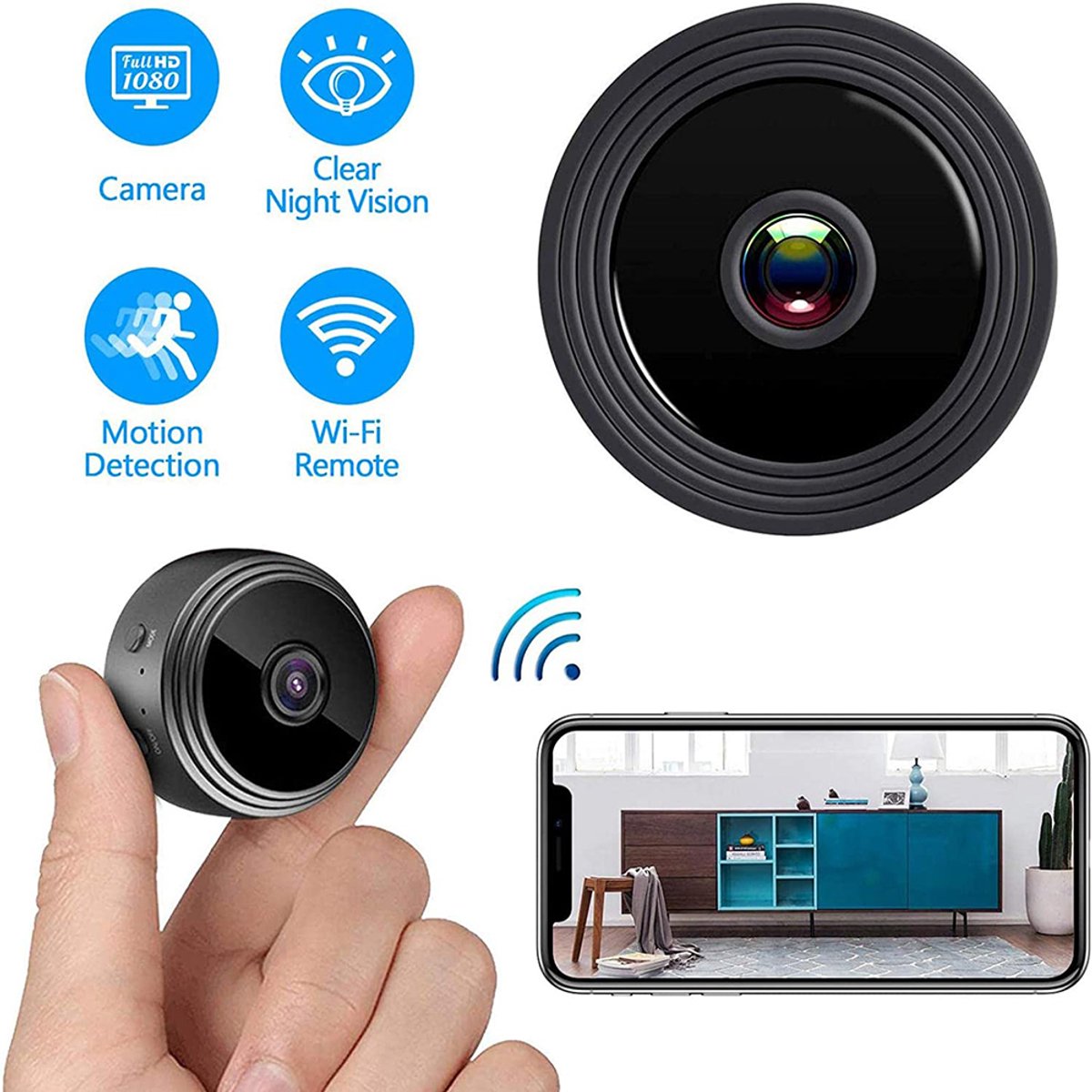 Gigicial Minicamera - Verborgen Camera - Nachtzicht Tot 6 Meter En Intelligente Detectie - 1 - Algemeen Gebruik+Zwart