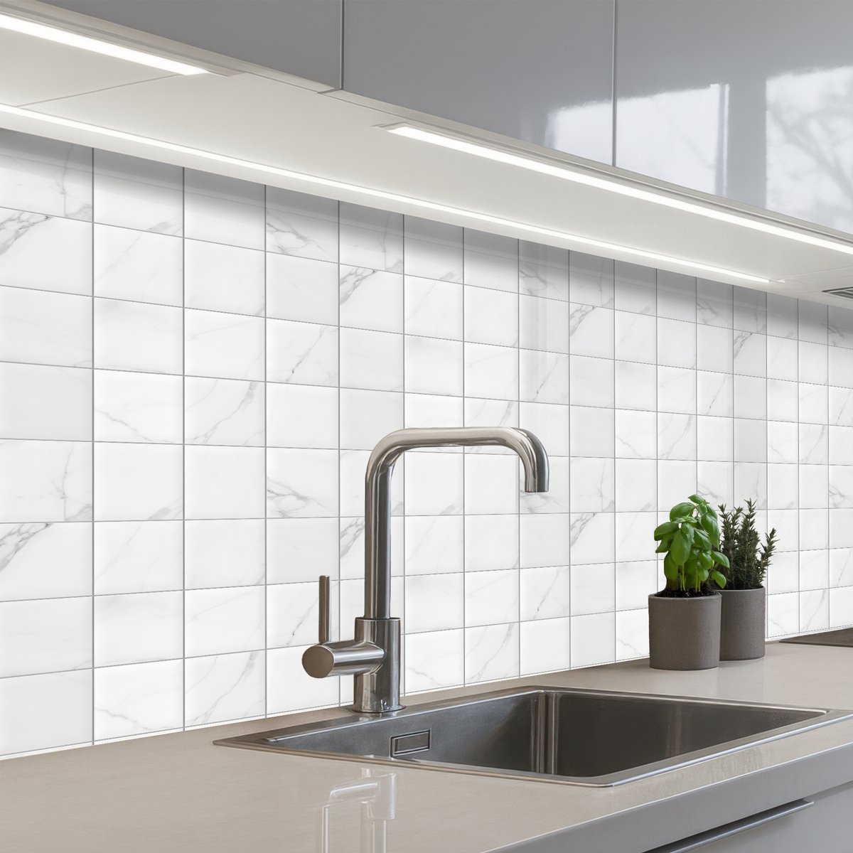 Keuken achterwand 200x80 cm - Spatscherm zelfklevend Marmer - Patroon - Aders - Wit - Muurbeschermer - Spatwand fornuis