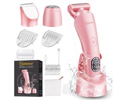 Hatteker 3-in-1 Ladyshave voor Vrouwen – Dames Scheerapparaat – Epileerapparaat – Trimmer voor Benen, Bikinilijn en Oksels – Epilator – Waterdicht IPX7 – Roze