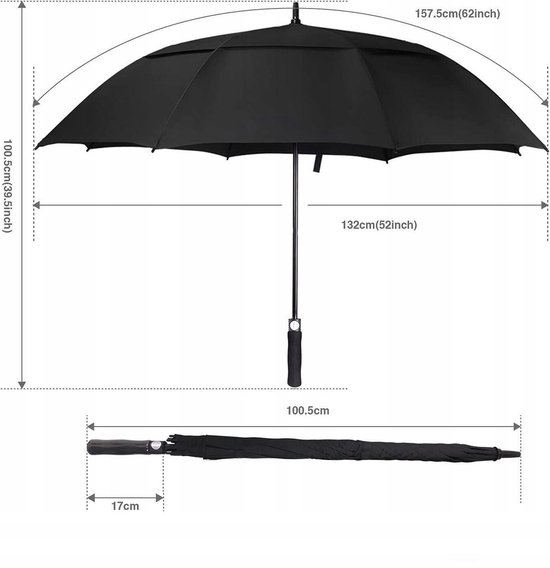 H.due.O Grand Parapluie XXL Résistant Au Vent - Parapluie Long Avec Poignée Bois Motif Écossais KILT