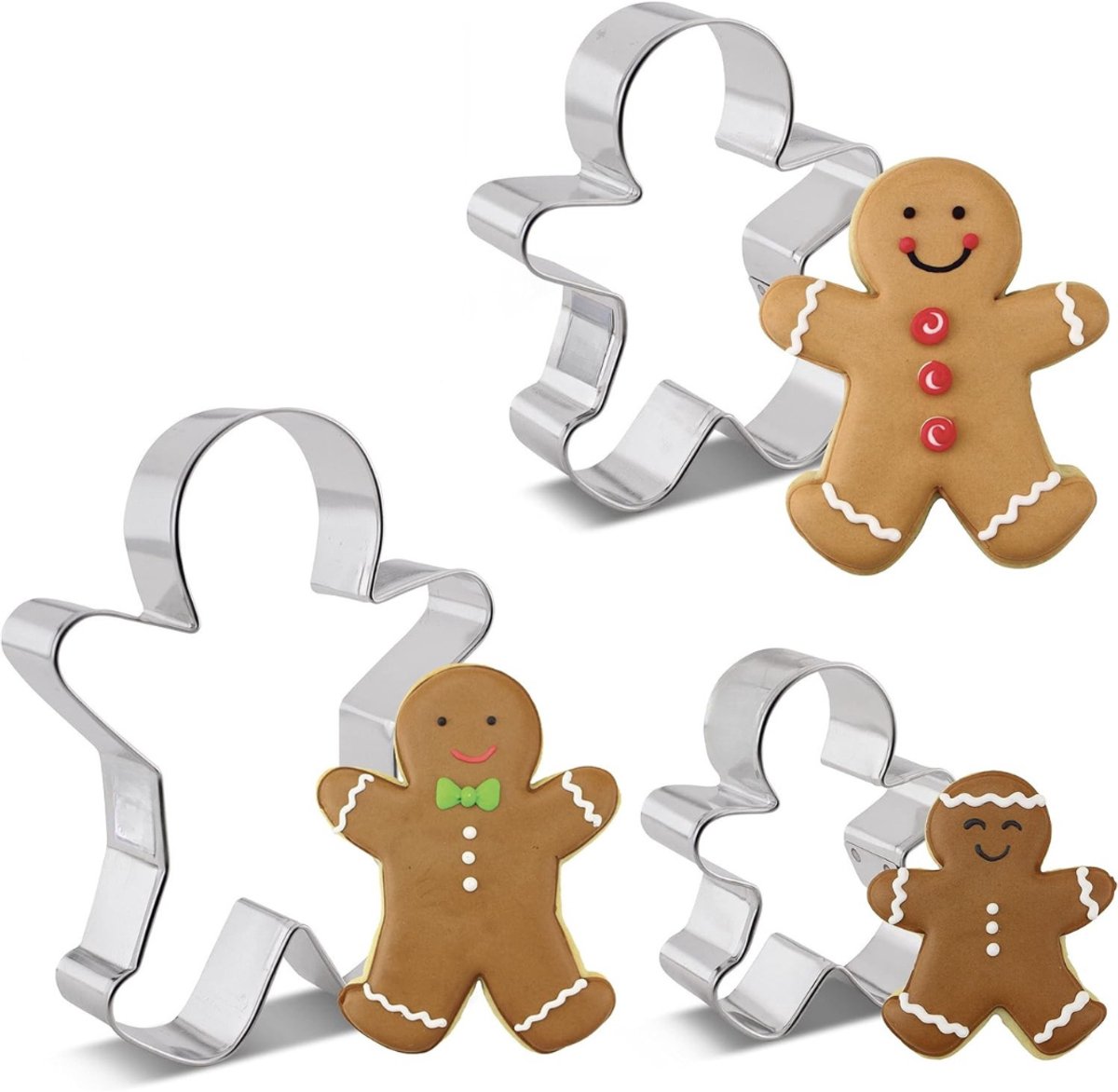 3x Uitsteekvorm Koekemannetje - Set Kerst uitstekers 7, 10 & 13CM - Klein, middel en groot formaat - RVS Vorm Peperkoekman