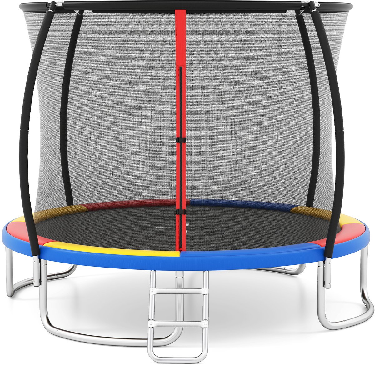 COSTWAY Ø 305 cm trampoline met ladder, tuintrampoline rond met veiligheidsnet, randafdekking en metalen frame, kindertrampoline, complete set voor kinderen en volwassenen